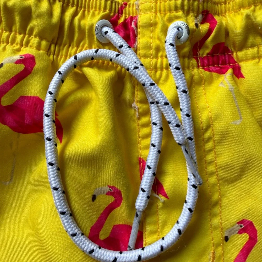 Neff Mens Flamingo Print Swim Trunks Yellow Pink Medium Board Shorts
